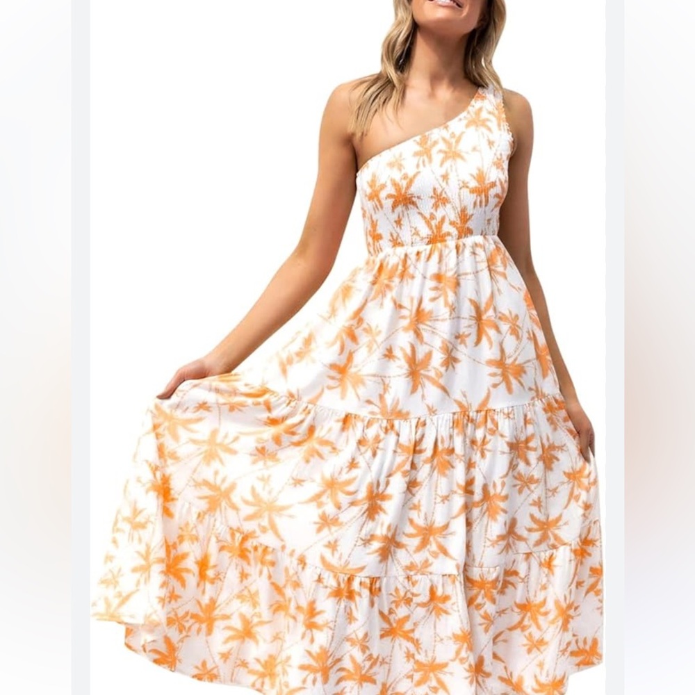Chic Nation One-Shoulder White and Orange Dress